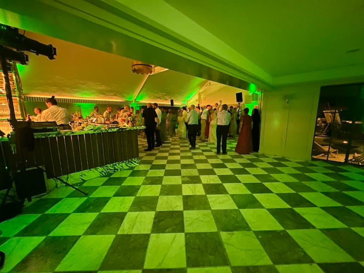 Kin House LED uplighting creating dramatic wedding atmosphere