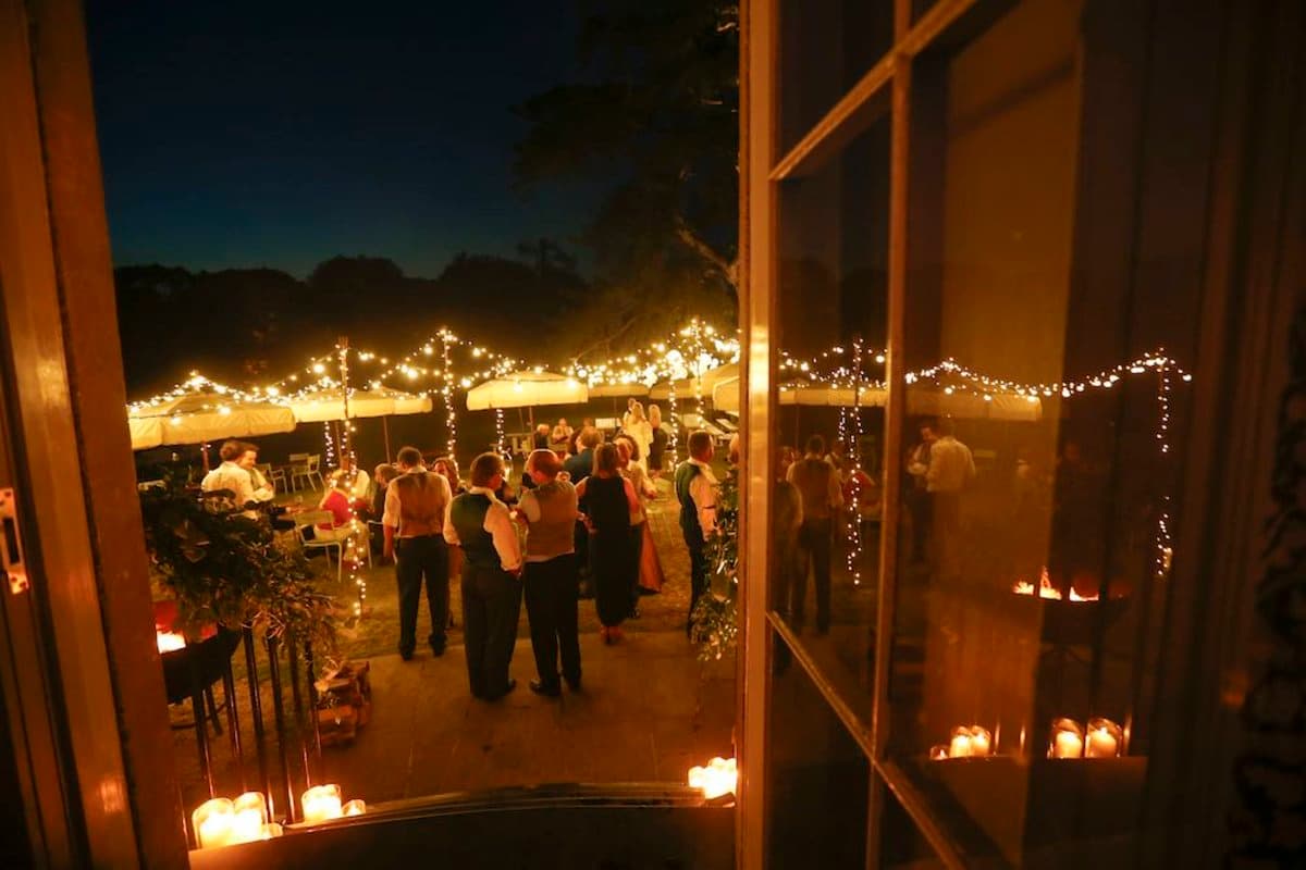 Professional wedding and party lighting creating an atmospheric celebration