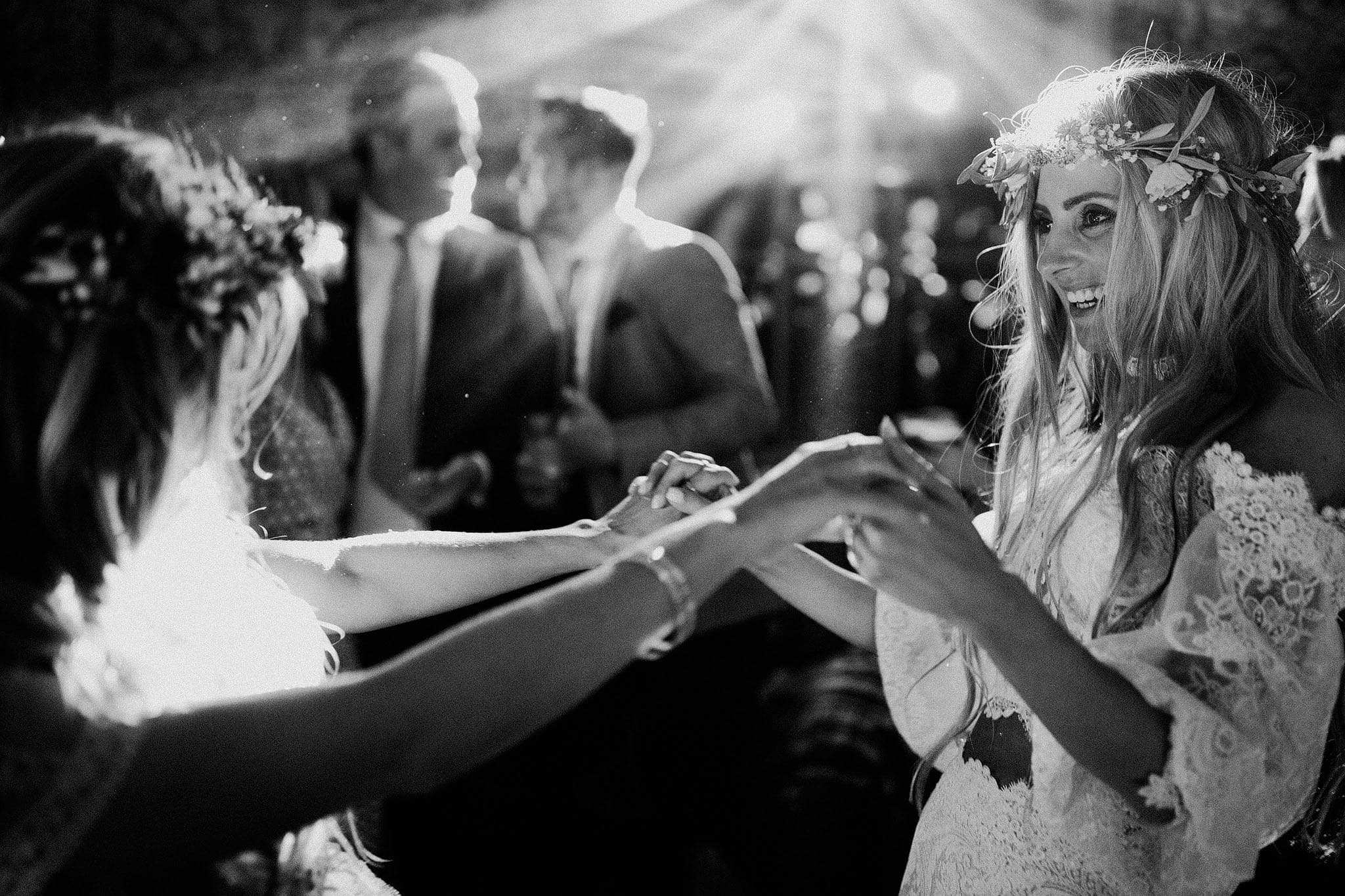 Mirror ball shimmer over a wedding dancefloor at Babington House