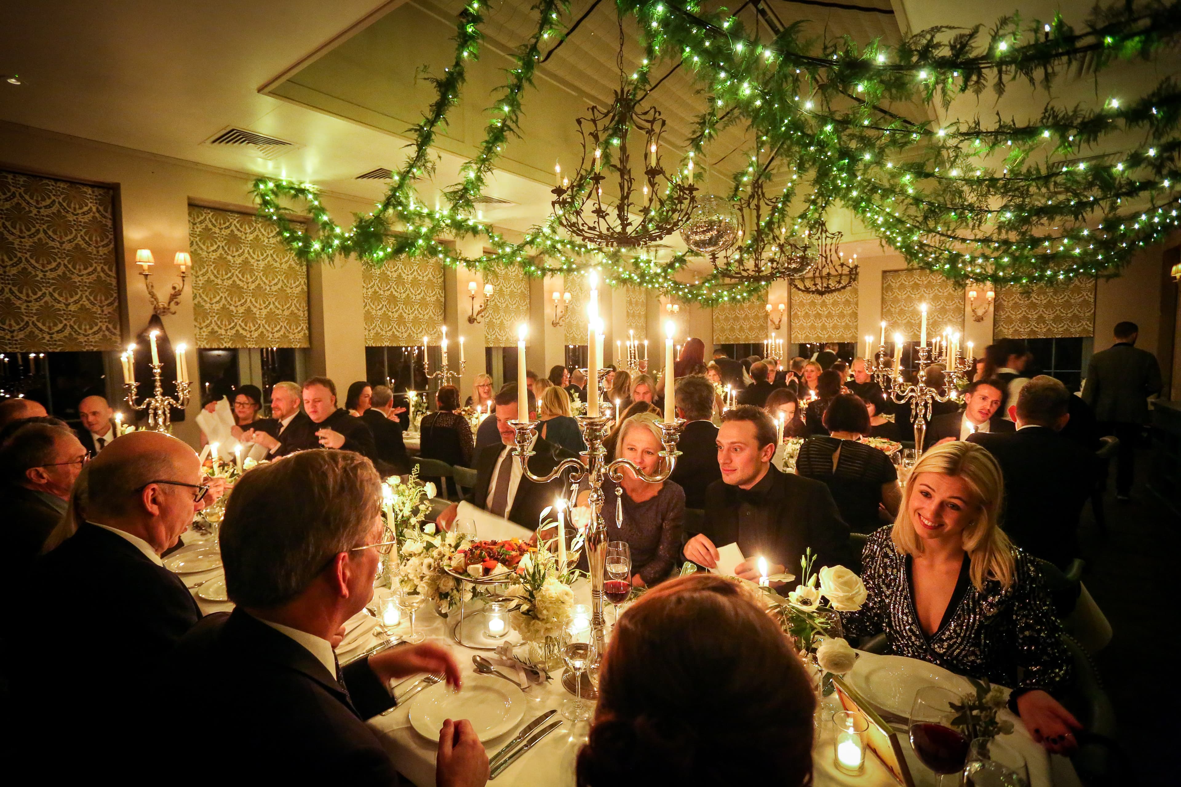 Luxury wedding venue styling with elegant lighting and sophisticated interior design