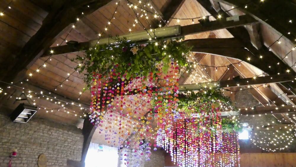 Fairy-lights with bead dressing at Mells Barn