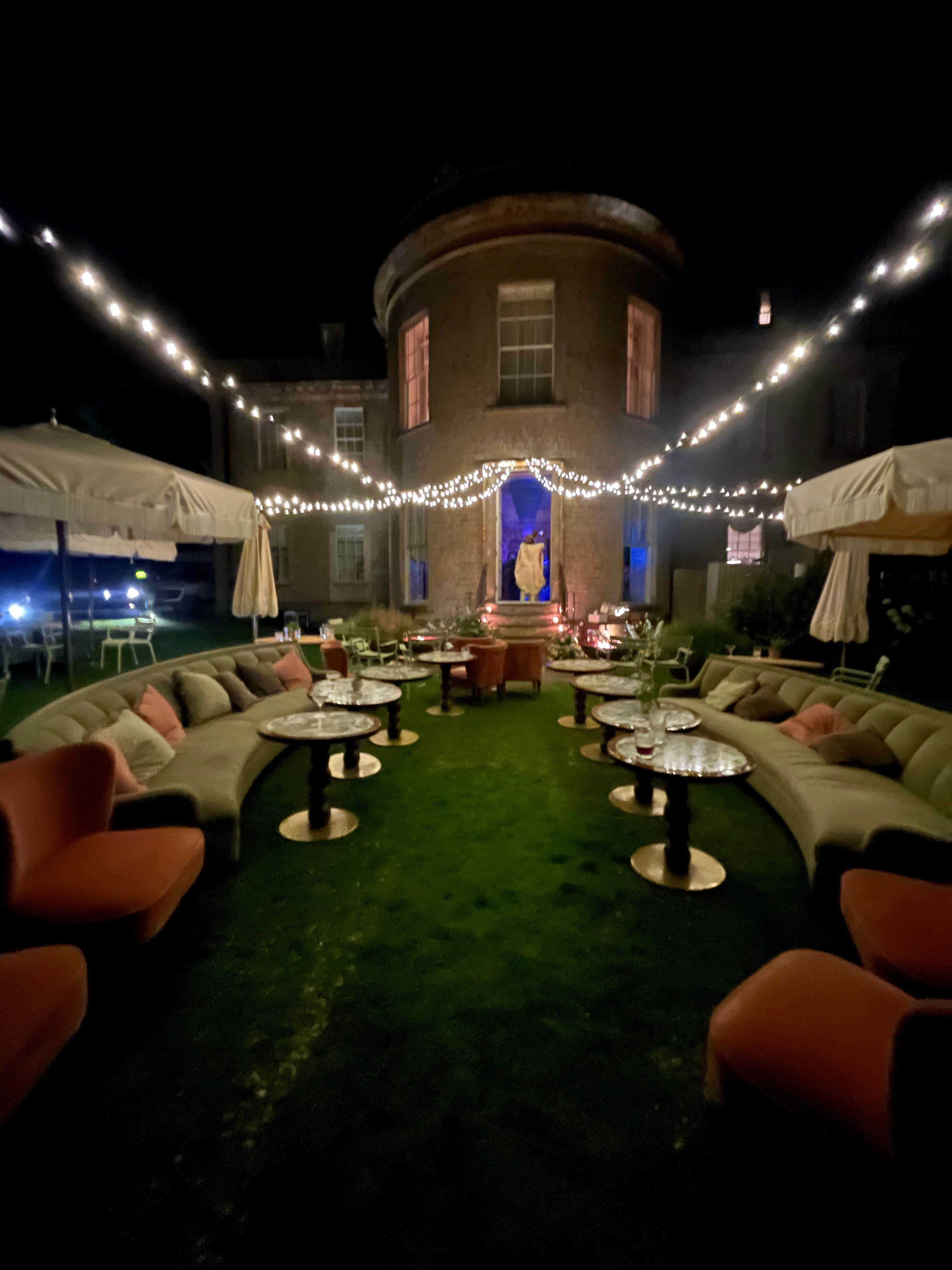 Mini Chill Out Camp lighting with Edison festoon at Babington House