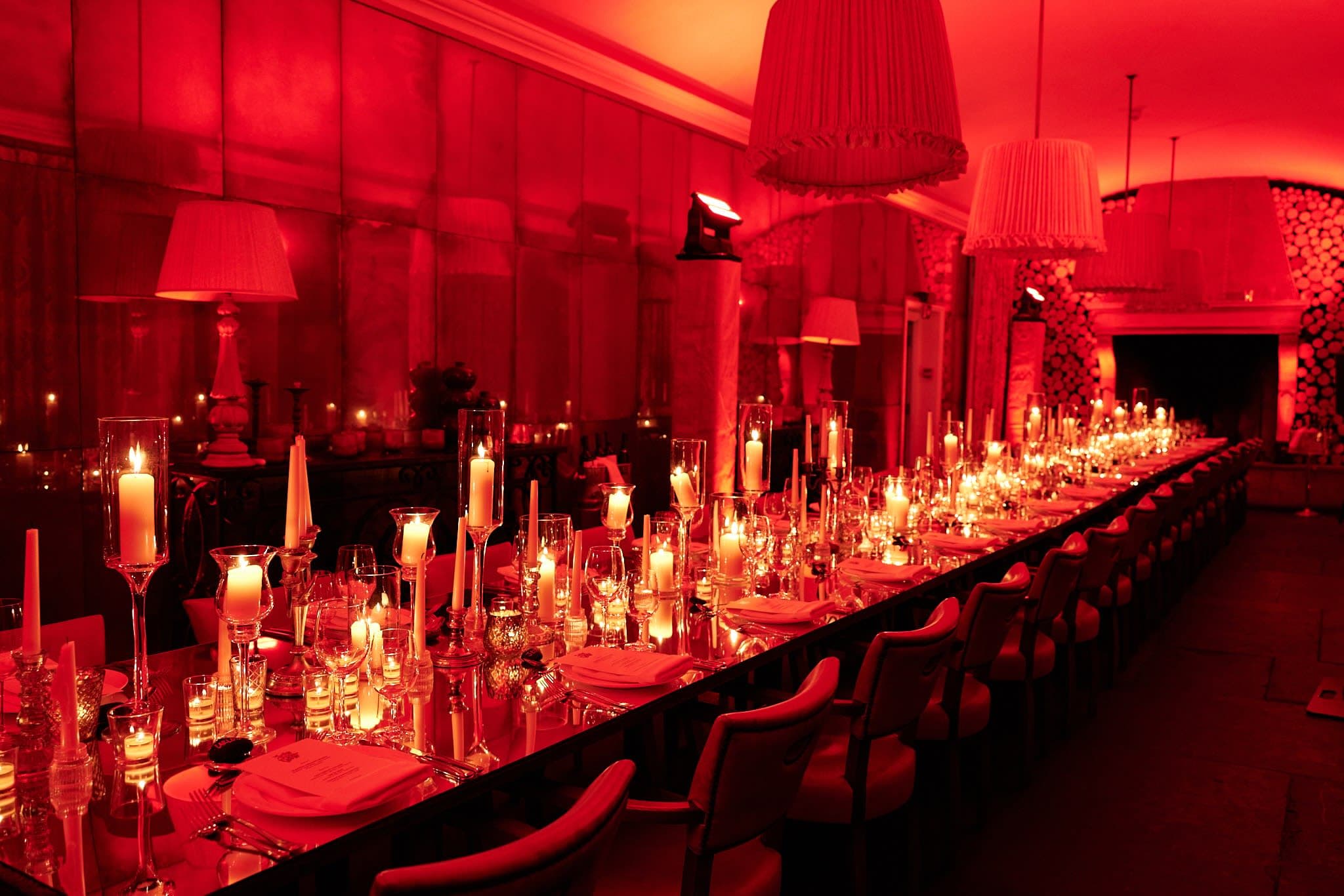 Babington House Orangery with atmospheric lighting and venue styling